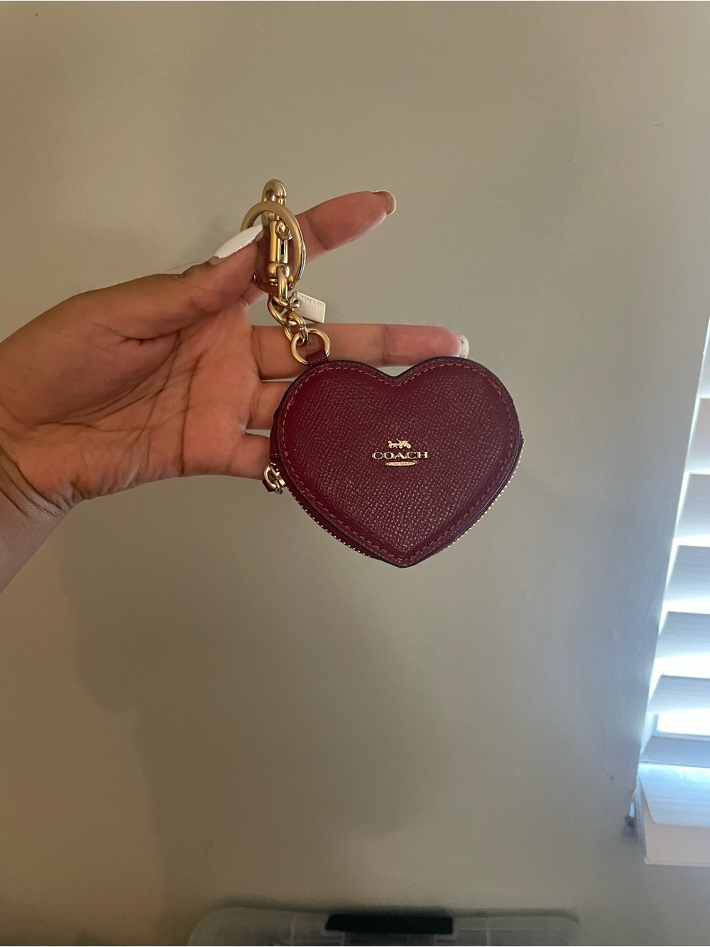 Coach Heart Key Pouch in Burgundy with Gold Hardware